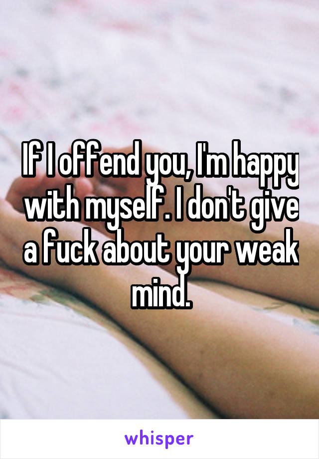 If I offend you, I'm happy with myself. I don't give a fuck about your weak mind.