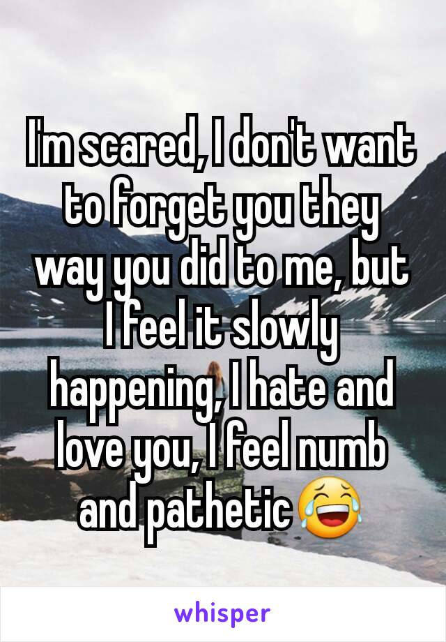 I'm scared, I don't want to forget you they way you did to me, but I feel it slowly happening, I hate and love you, I feel numb and pathetic😂