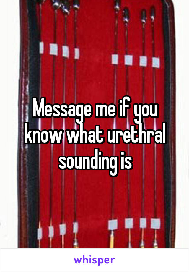 Message me if you know what urethral sounding is