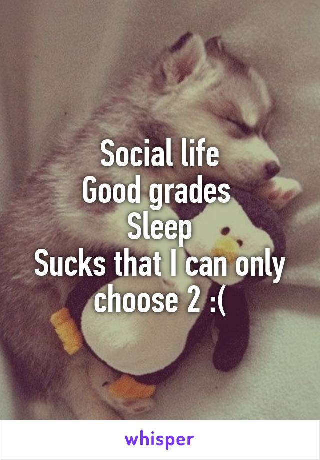 Social life
Good grades 
Sleep
Sucks that I can only choose 2 :(