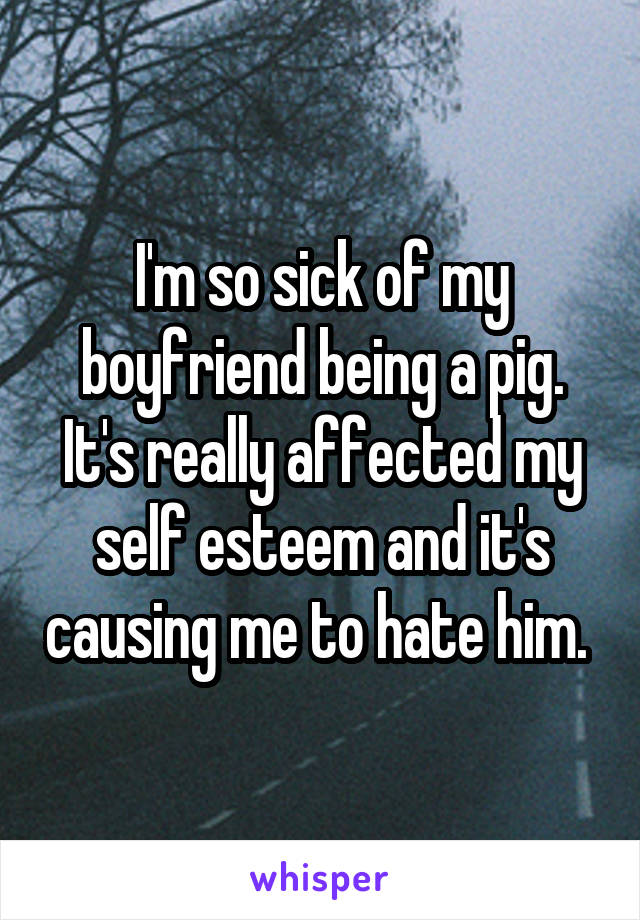 I'm so sick of my boyfriend being a pig. It's really affected my self esteem and it's causing me to hate him. 