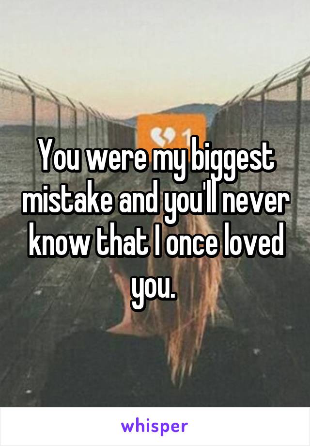 You were my biggest mistake and you'll never know that I once loved you. 