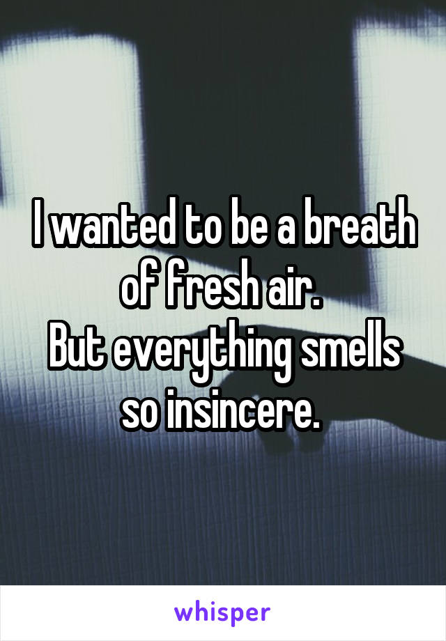 I wanted to be a breath of fresh air. 
But everything smells so insincere. 