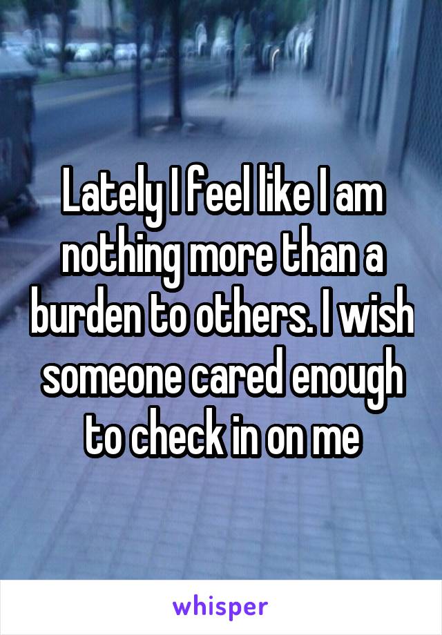 Lately I feel like I am nothing more than a burden to others. I wish someone cared enough to check in on me