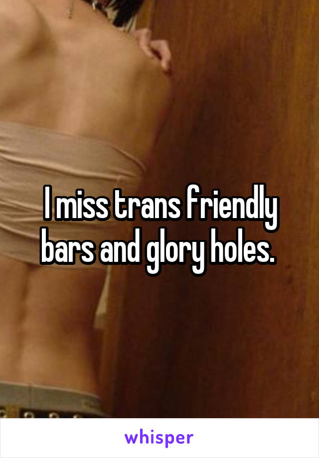 I miss trans friendly bars and glory holes. 