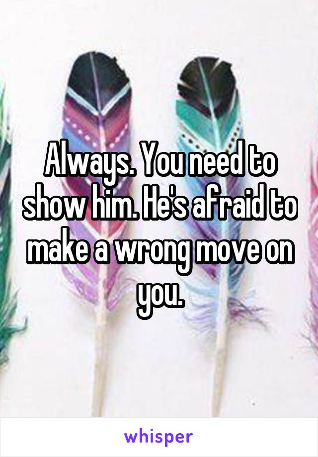 Always. You need to show him. He's afraid to make a wrong move on you.