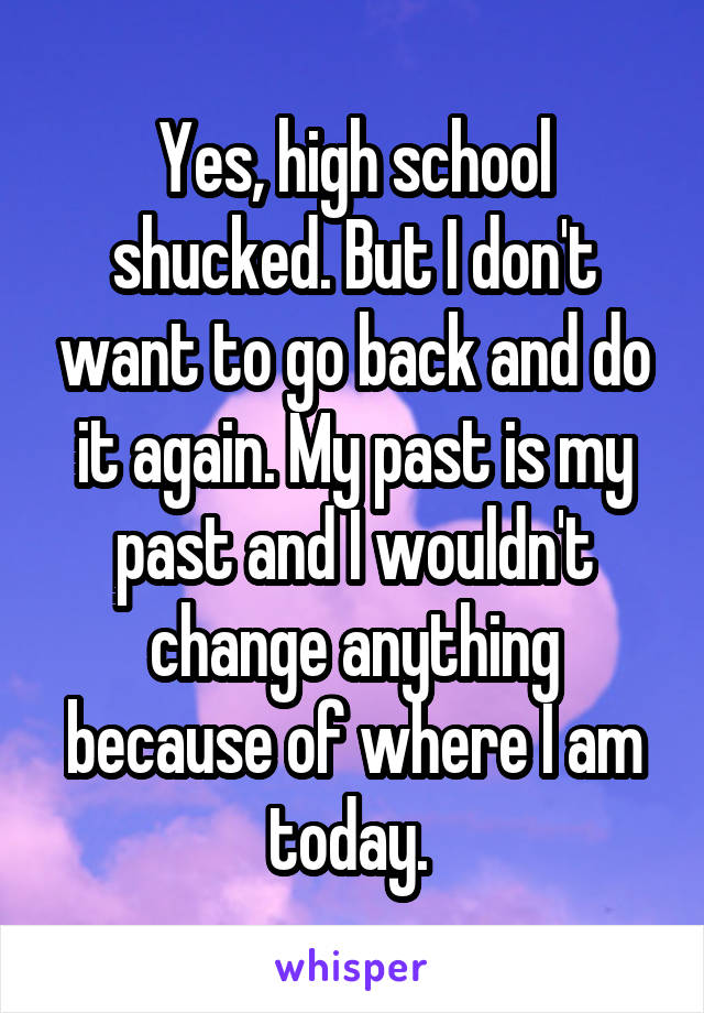 Yes, high school shucked. But I don't want to go back and do it again. My past is my past and I wouldn't change anything because of where I am today. 