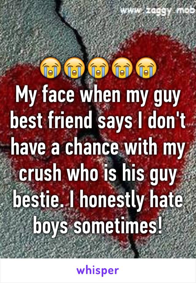 😭😭😭😭😭
My face when my guy best friend says I don't have a chance with my crush who is his guy bestie. I honestly hate boys sometimes! 