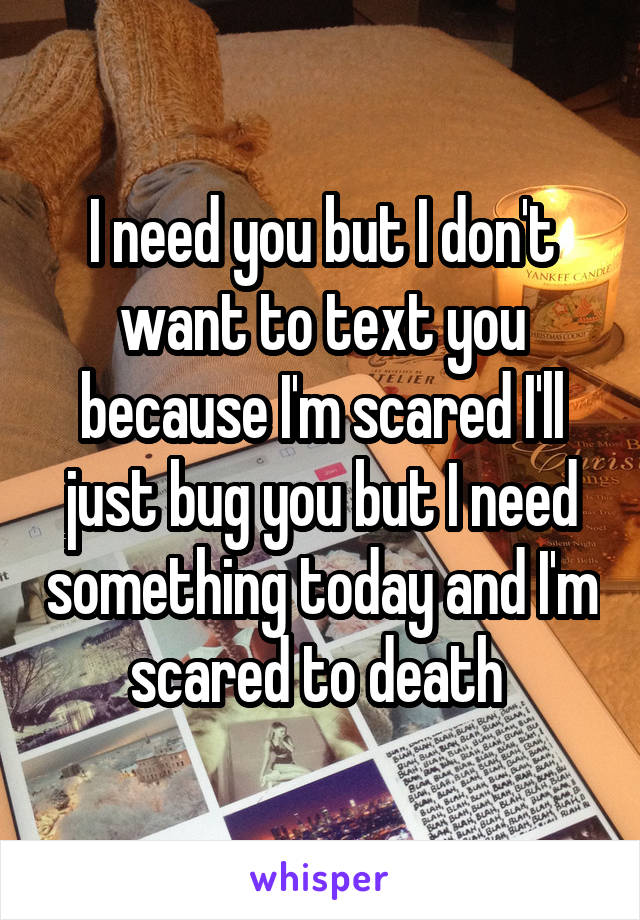 I need you but I don't want to text you because I'm scared I'll just bug you but I need something today and I'm scared to death 