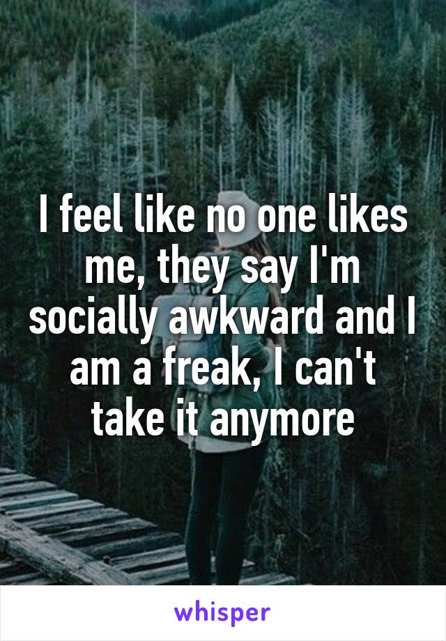 I feel like no one likes me, they say I'm socially awkward and I am a freak, I can't take it anymore