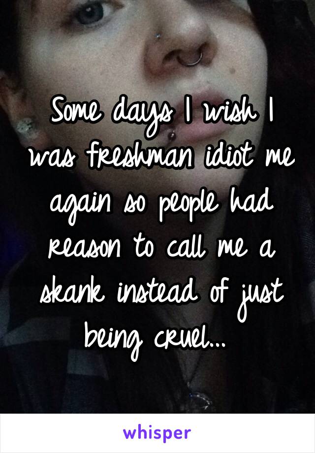 Some days I wish I was freshman idiot me again so people had reason to call me a skank instead of just being cruel... 