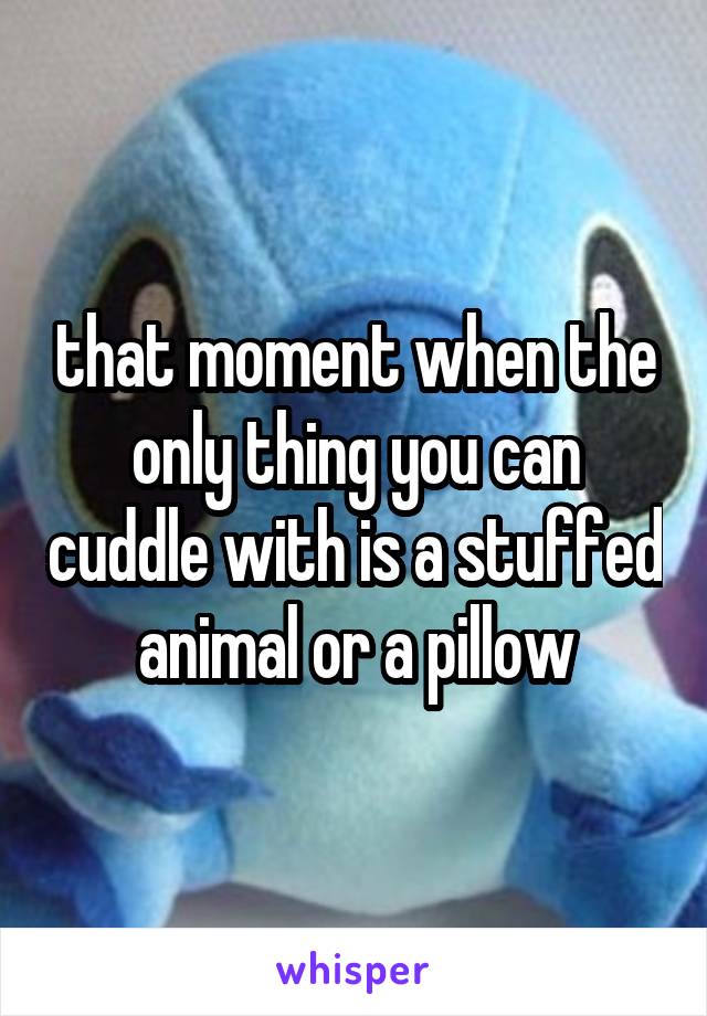 that moment when the only thing you can cuddle with is a stuffed animal or a pillow