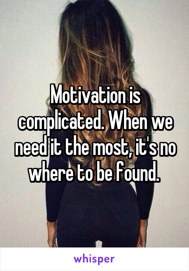 Motivation is complicated. When we need it the most, it's no where to be found. 