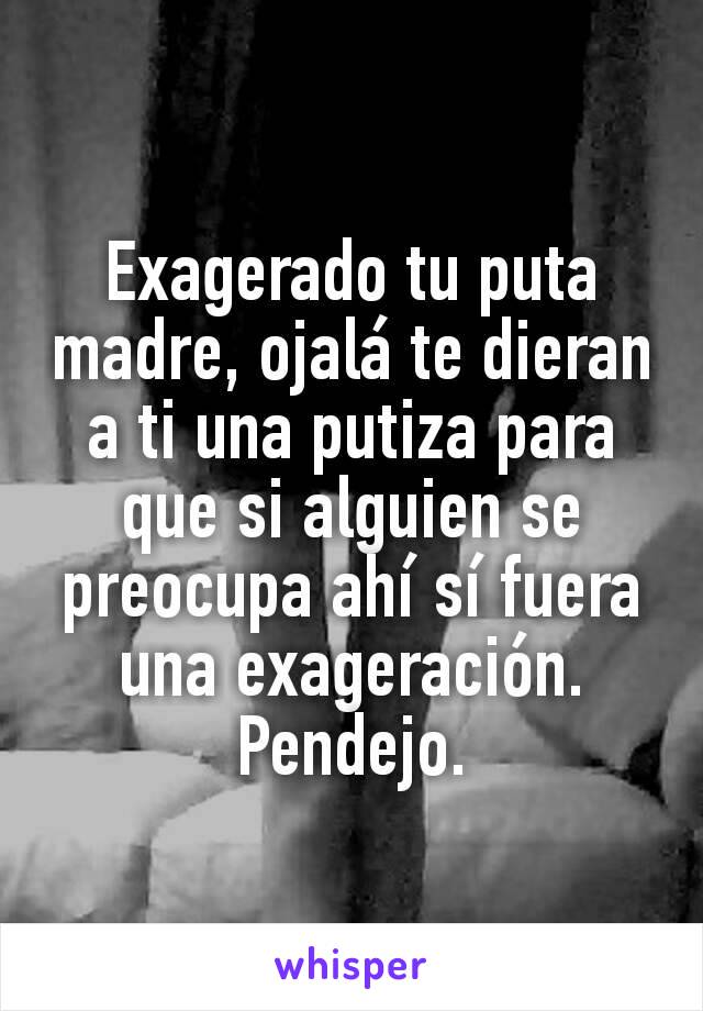 Exagerado tu puta madre, ojalá te dieran a ti una putiza para que si alguien se preocupa ahí sí fuera una exageración. Pendejo.