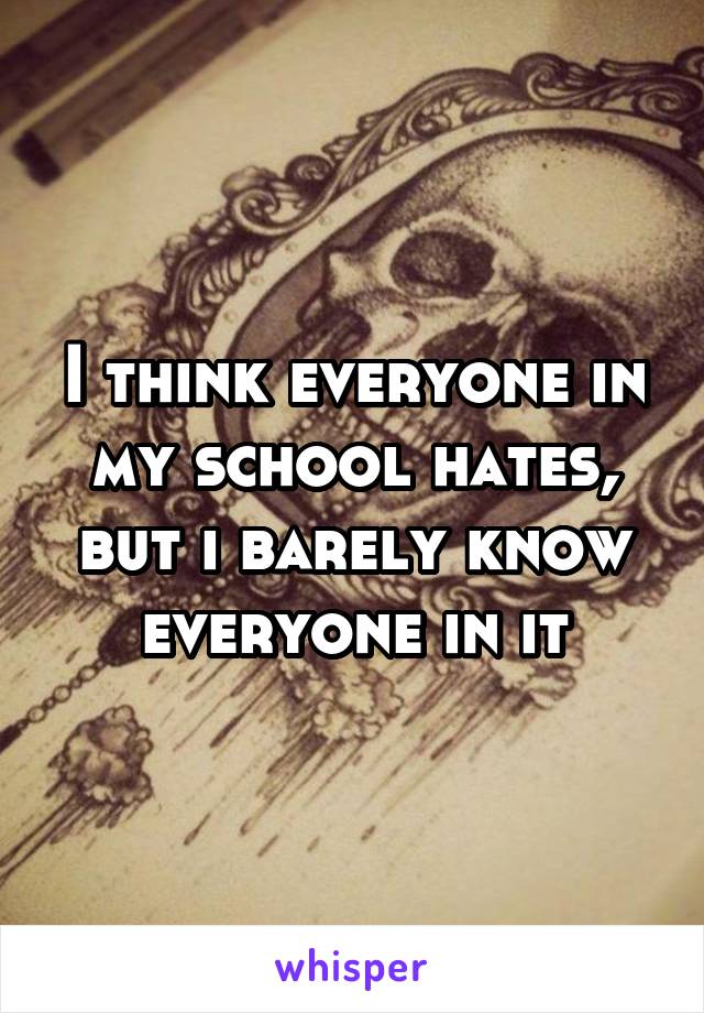 I think everyone in my school hates, but i barely know everyone in it