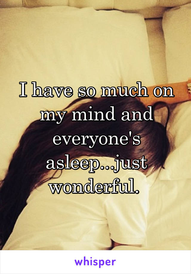 I have so much on my mind and everyone's asleep...just wonderful. 