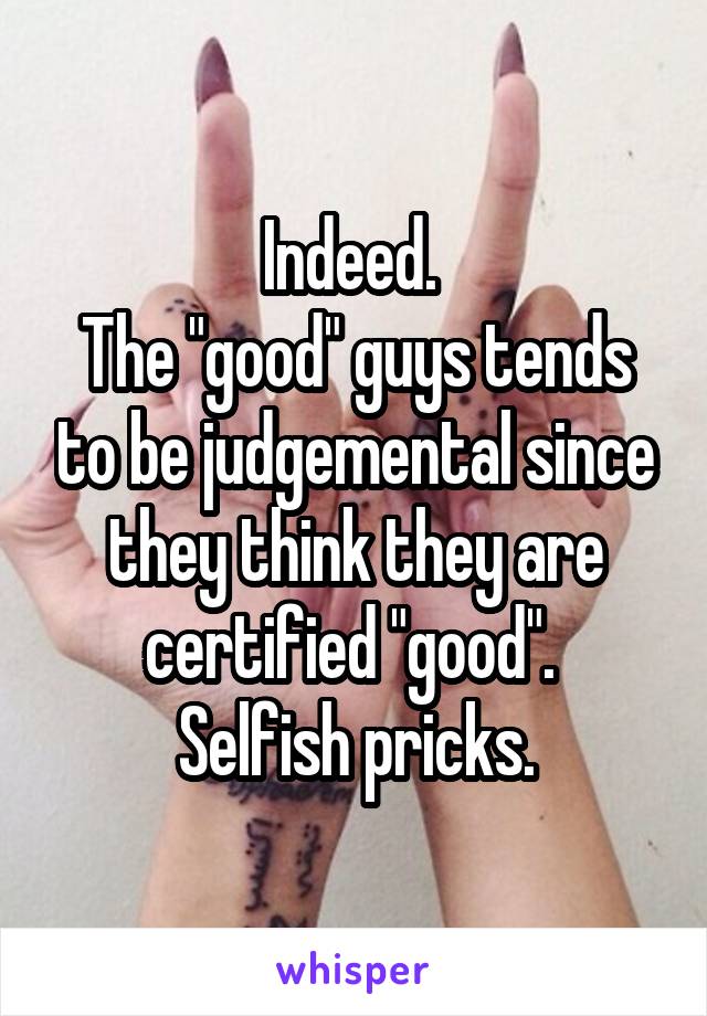 Indeed. 
The "good" guys tends to be judgemental since they think they are certified "good". 
Selfish pricks.