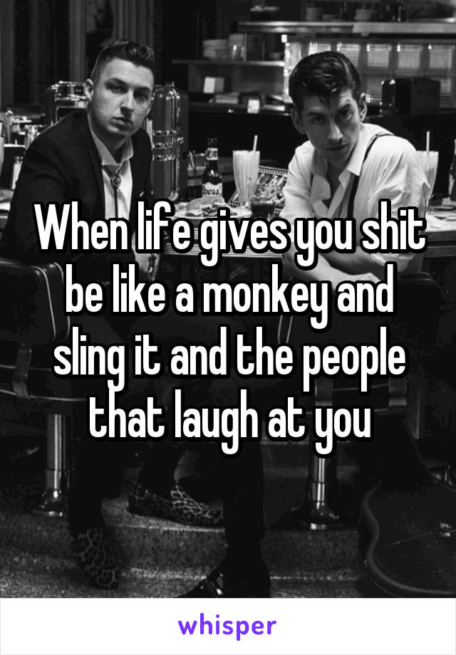 When life gives you shit be like a monkey and sling it and the people that laugh at you