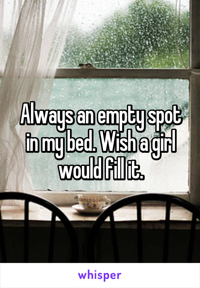 Always an empty spot in my bed. Wish a girl would fill it.