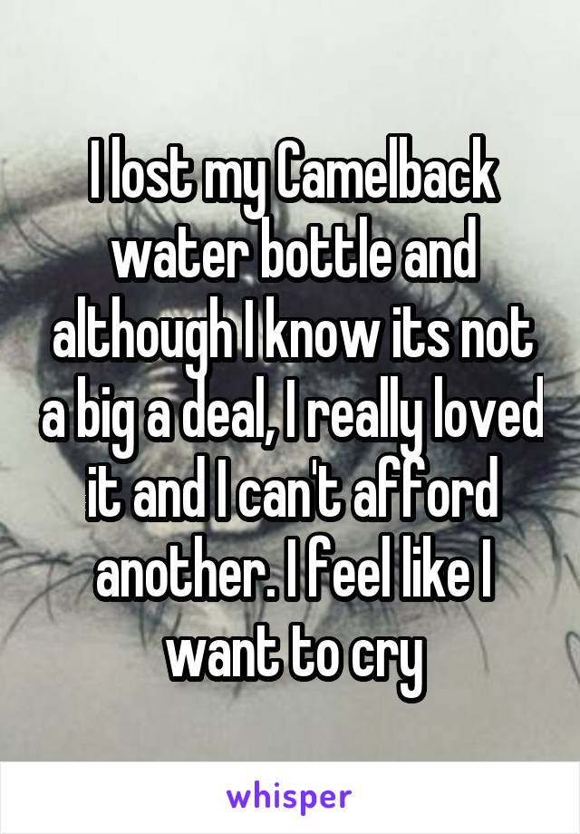 I lost my Camelback water bottle and although I know its not a big a deal, I really loved it and I can't afford another. I feel like I want to cry