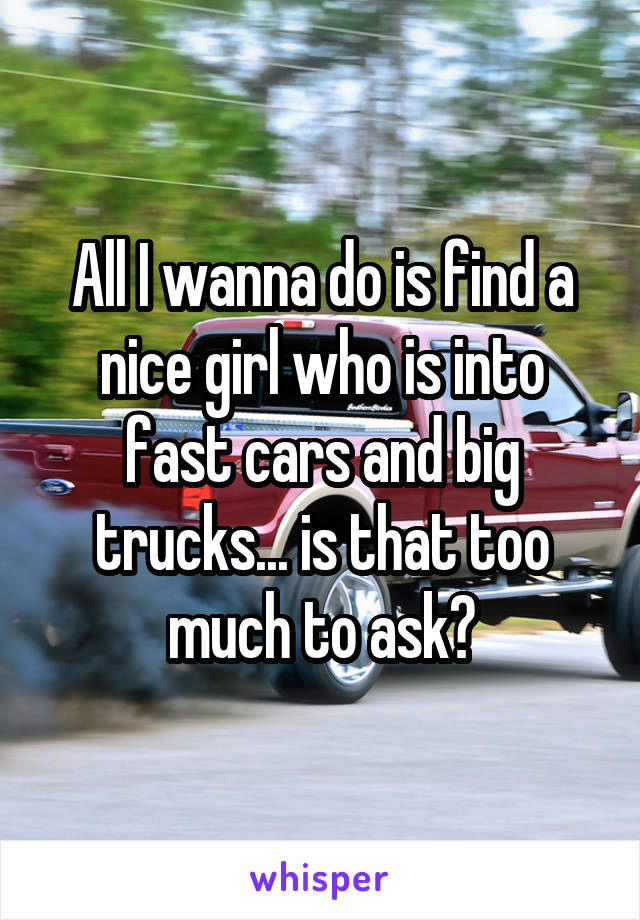 All I wanna do is find a nice girl who is into fast cars and big trucks... is that too much to ask?