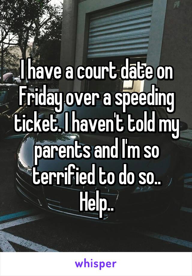 I have a court date on Friday over a speeding ticket. I haven't told my parents and I'm so terrified to do so..
Help..