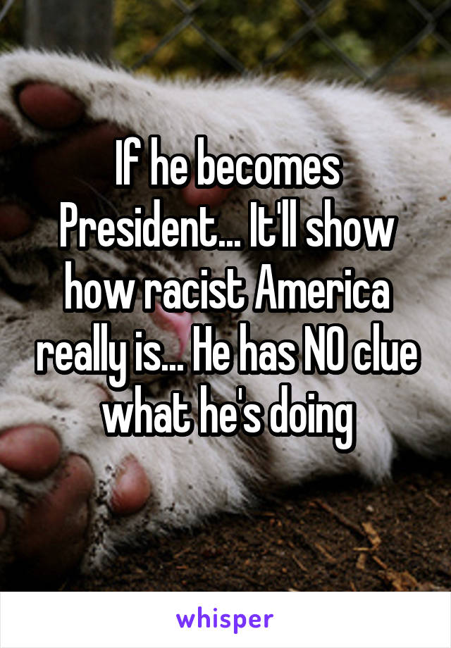 If he becomes President... It'll show how racist America really is... He has NO clue what he's doing
