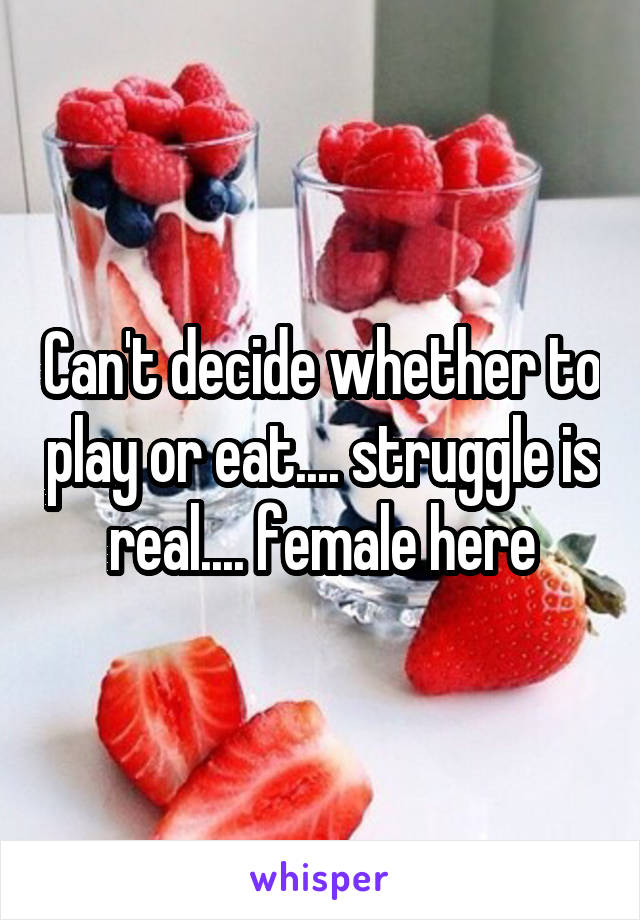 Can't decide whether to play or eat.... struggle is real.... female here