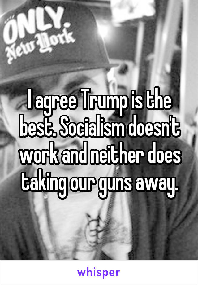 I agree Trump is the best. Socialism doesn't work and neither does taking our guns away.