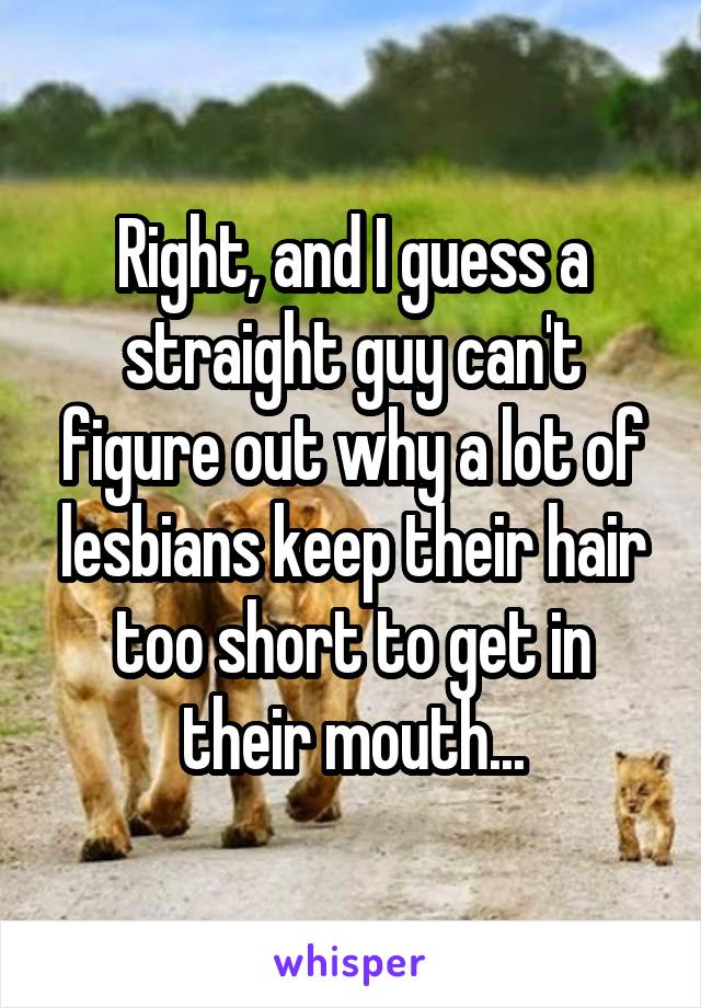 Right, and I guess a straight guy can't figure out why a lot of lesbians keep their hair too short to get in their mouth...