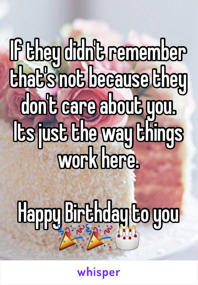 If they didn't remember that's not because they don't care about you. 
Its just the way things work here. 

Happy Birthday to you 🎉🎉🎂