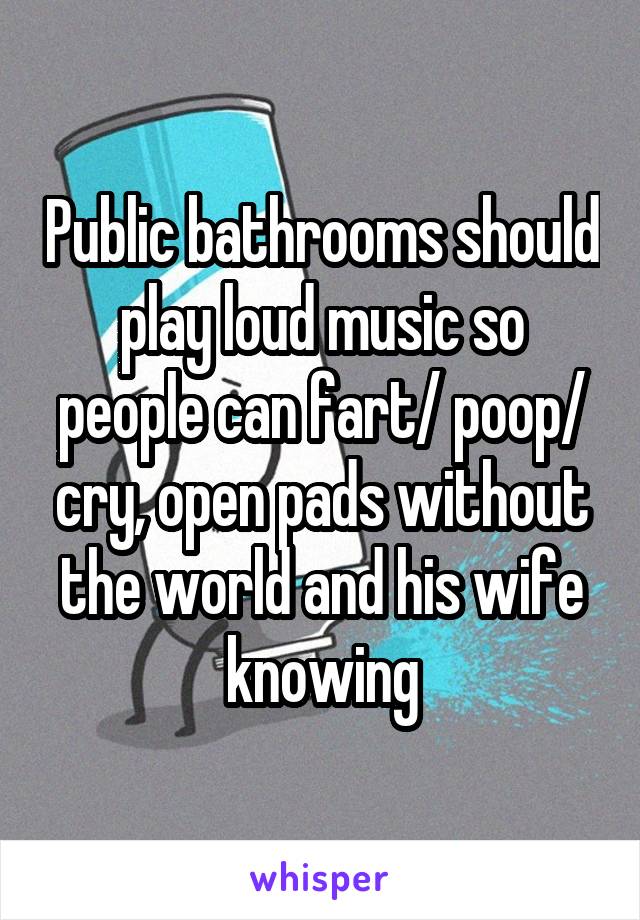 Public bathrooms should play loud music so people can fart/ poop/ cry, open pads without the world and his wife knowing