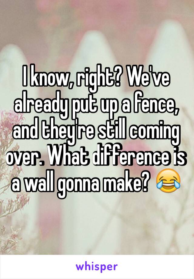 I know, right? We've already put up a fence, and they're still coming over. What difference is a wall gonna make? 😂