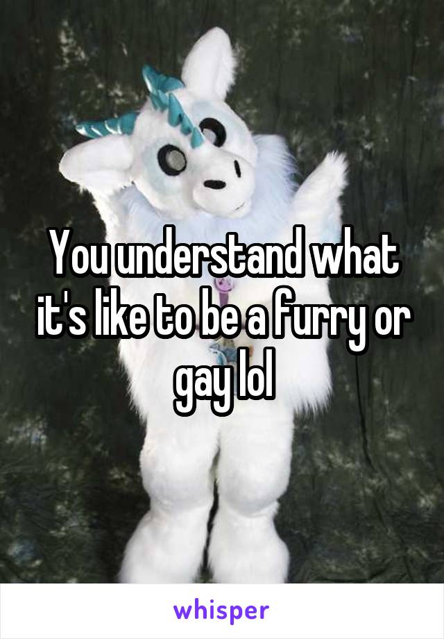 You understand what it's like to be a furry or gay lol