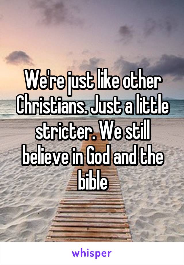 We're just like other Christians. Just a little stricter. We still believe in God and the bible