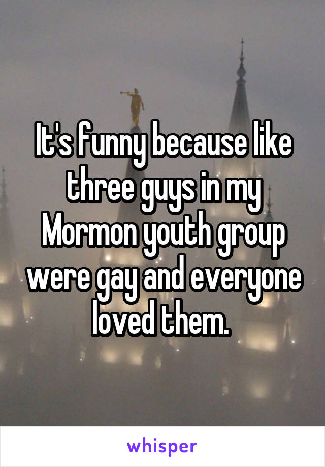 It's funny because like three guys in my Mormon youth group were gay and everyone loved them. 