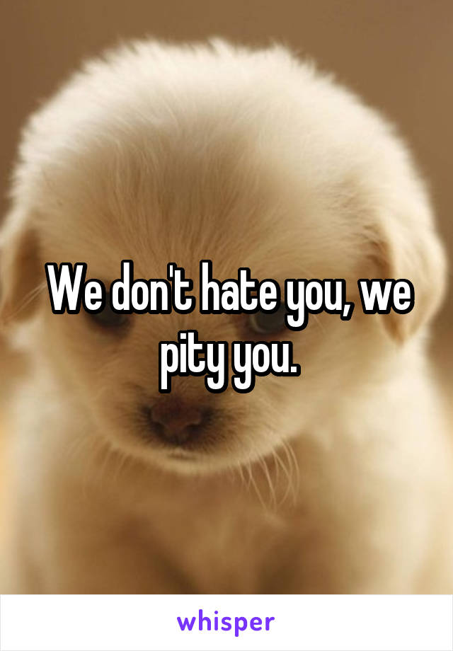 We don't hate you, we pity you.