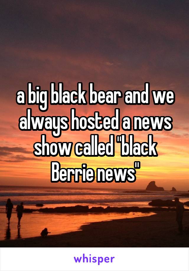 a big black bear and we always hosted a news show called "black Berrie news"