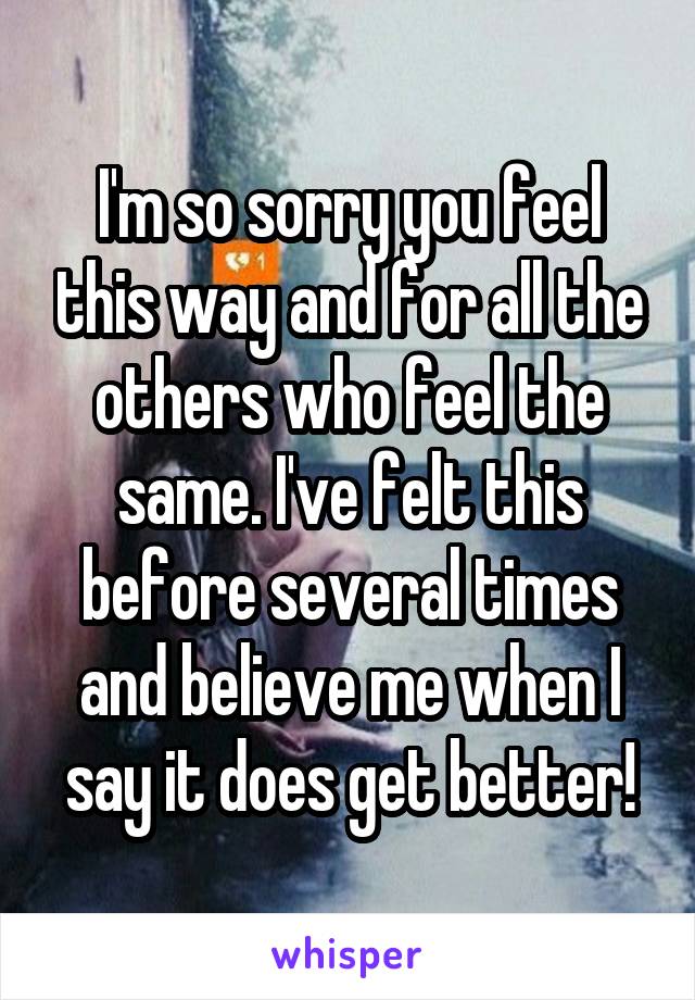 I'm so sorry you feel this way and for all the others who feel the same. I've felt this before several times and believe me when I say it does get better!