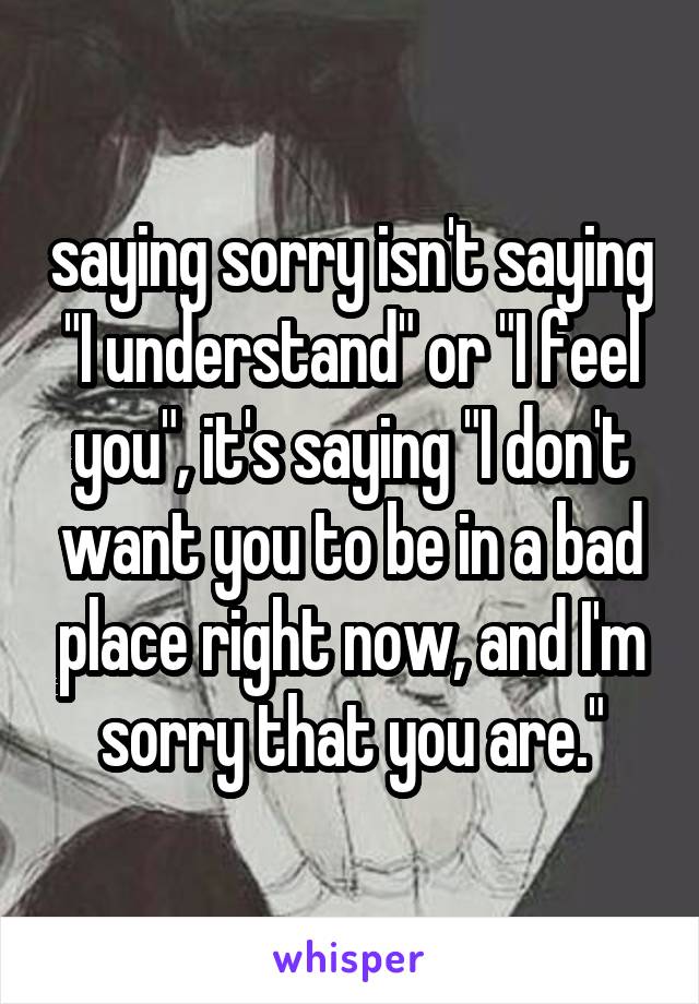 saying sorry isn't saying "I understand" or "I feel you", it's saying "I don't want you to be in a bad place right now, and I'm sorry that you are."