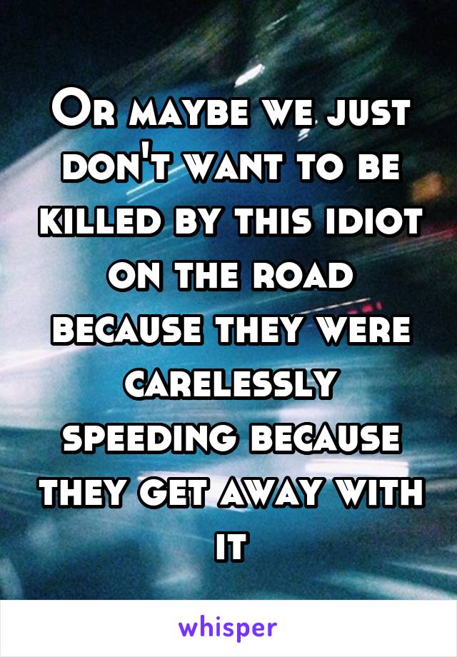 Or maybe we just don't want to be killed by this idiot on the road because they were carelessly speeding because they get away with it