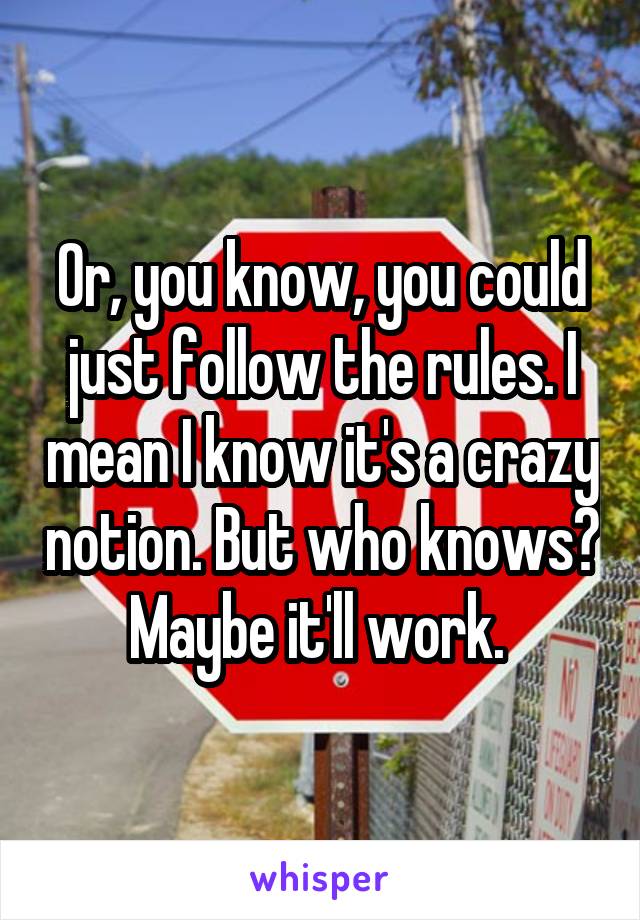 Or, you know, you could just follow the rules. I mean I know it's a crazy notion. But who knows? Maybe it'll work. 