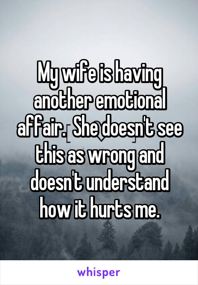 My wife is having another emotional affair.  She doesn't see this as wrong and doesn't understand how it hurts me.