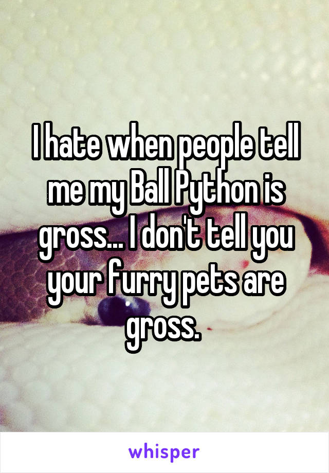 I hate when people tell me my Ball Python is gross... I don't tell you your furry pets are gross. 
