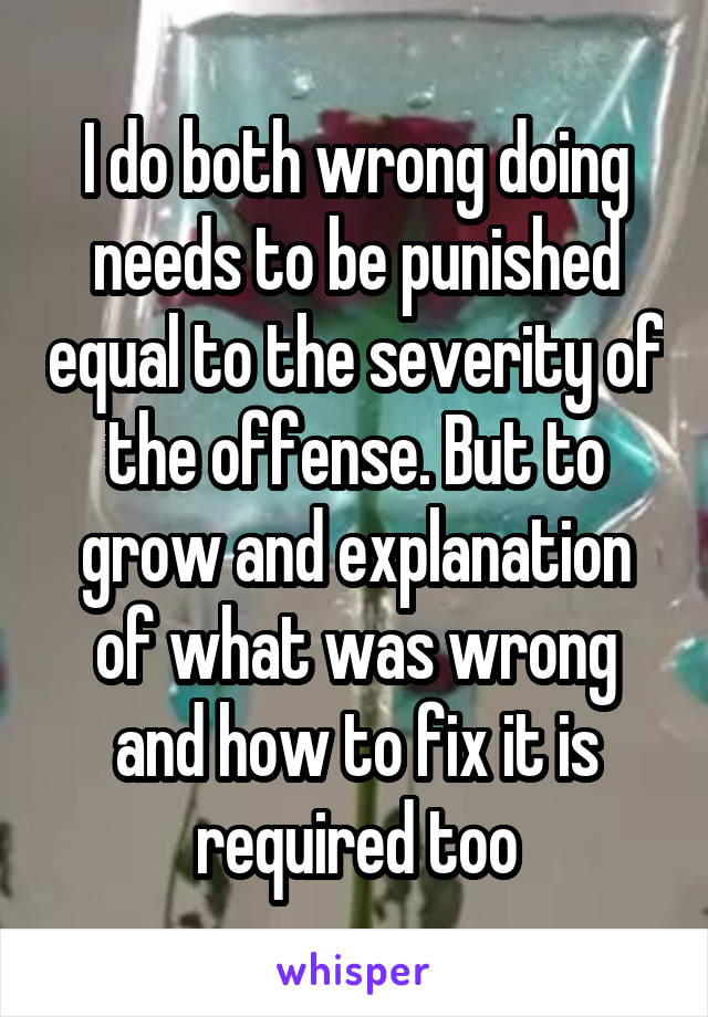I do both wrong doing needs to be punished equal to the severity of the offense. But to grow and explanation of what was wrong and how to fix it is required too