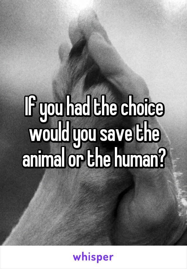 If you had the choice would you save the animal or the human?