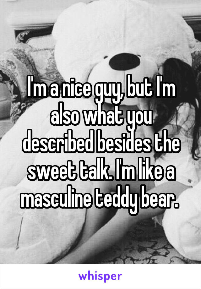I'm a nice guy, but I'm also what you described besides the sweet talk. I'm like a masculine teddy bear. 