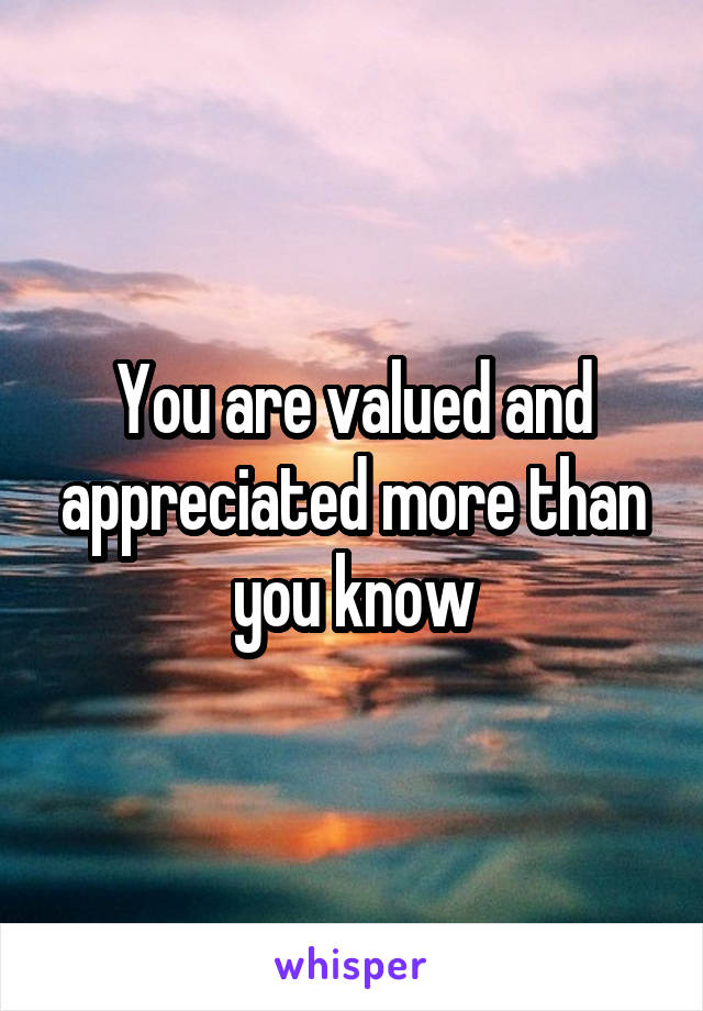 You are valued and appreciated more than you know