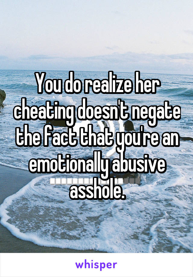 You do realize her cheating doesn't negate the fact that you're an emotionally abusive asshole.