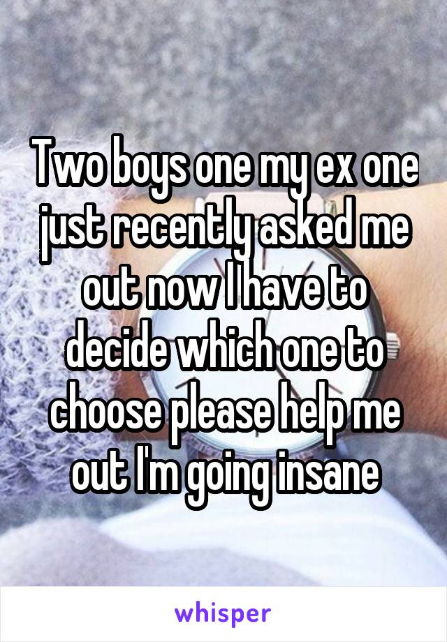 Two boys one my ex one just recently asked me out now I have to decide which one to choose please help me out I'm going insane